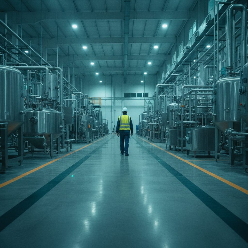 Planta de manufactura con equipo de proceso